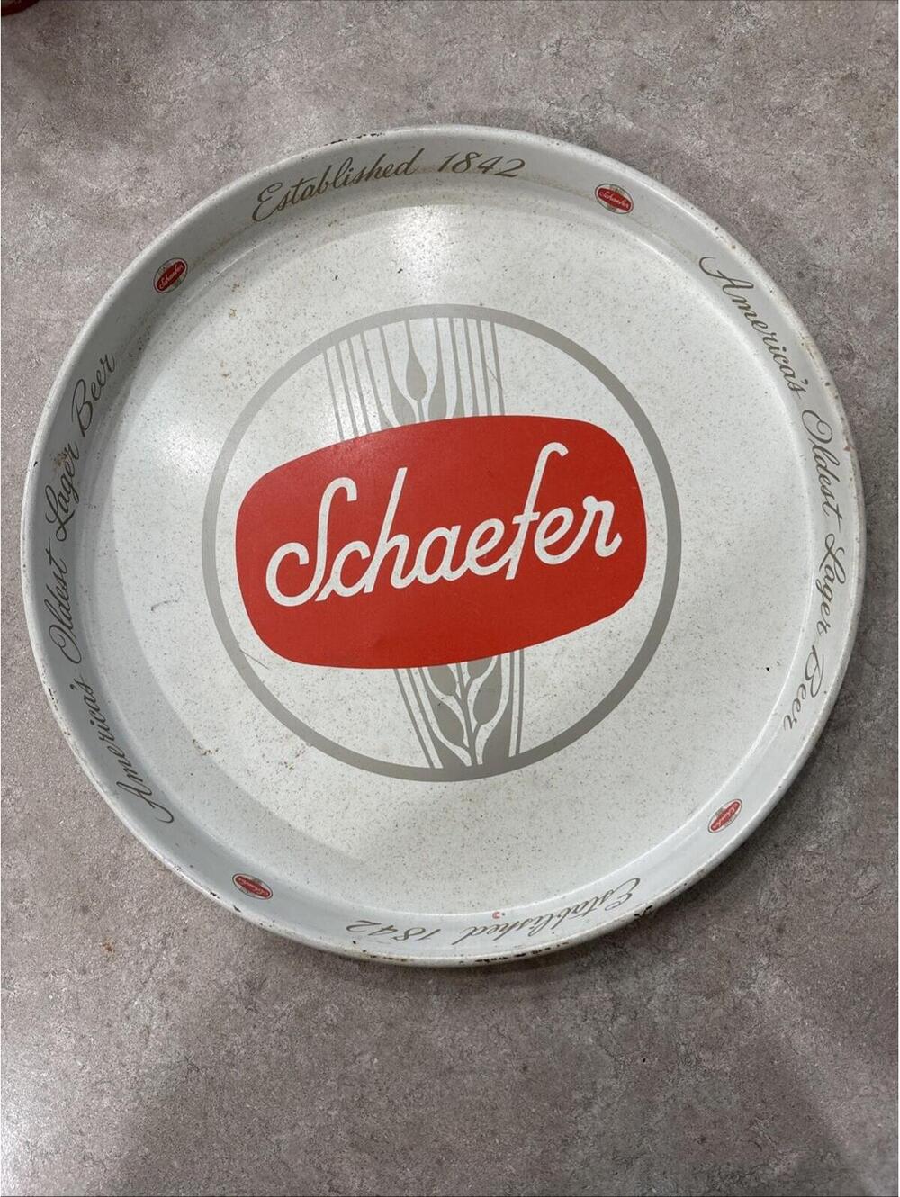 Vintage 1960's SCHAEFER Brewing Metal Beer Serving Tray 12 " Breweriana Home Bar